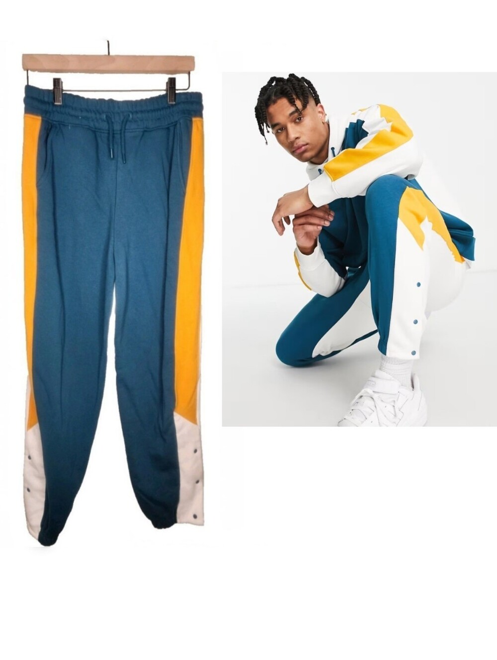 Topman Oversized Color Block Jogger in Teal Size M